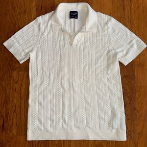 Abercrombie & Fitch Mercerized Cotton Cable-Knit Polo Shirt - White/cream size S